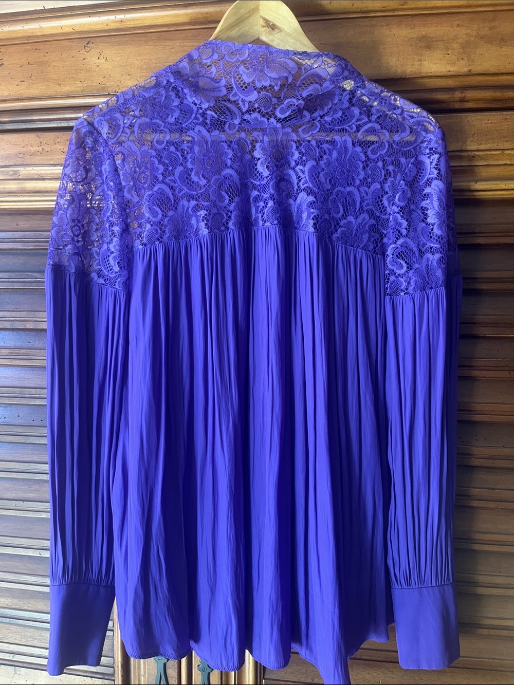 Smythe Purple Lace-Yoke Long Sleeve Blouse